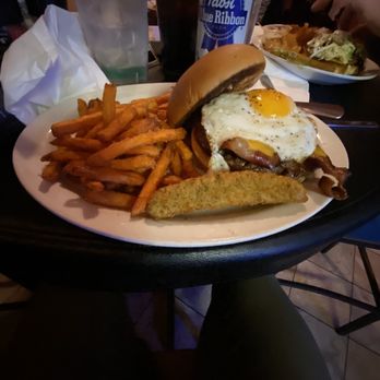 Buckeye Beer Engine - Cyclops burger with sweet potato fries. - American Near Me - Lakewood, Ohio Buckeye Beer Engine - Cyclops burger with sweet potato fries. - American Near Me - Lakewood, Ohio