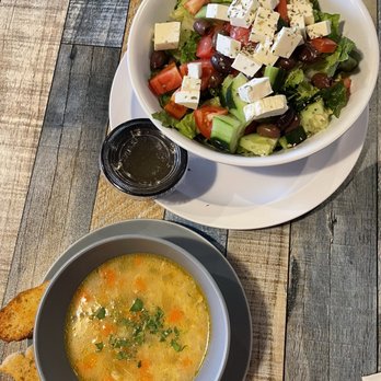 Fausto's Italian Kitchen and Catering - Chicken and rice soup with Greek salad - Bakeries Near Me - Arlington Heights, Illinois Fausto's Italian Kitchen and Catering - Chicken and rice soup with Greek salad - Bakeries Near Me - Arlington Heights, Illinois