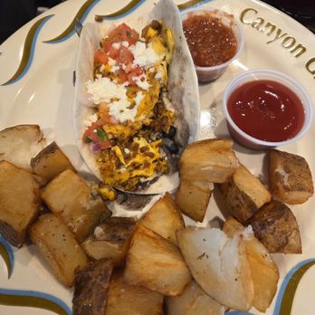 Canyon Grille - Hangover taco plate with breakfast potatoes - New American Near Me - Lakeway, Texas Canyon Grille - Hangover taco plate with breakfast potatoes - New American Near Me - Lakeway, Texas