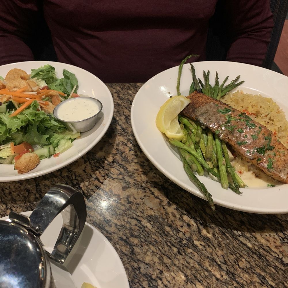 BJ's Restaurant & Brewhouse - Salmon and side salad - Pizza Near Me - Irvine, California BJ's Restaurant & Brewhouse - Salmon and side salad - Pizza Near Me - Irvine, California