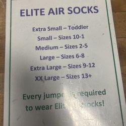 Elite Air Extreme Fun Center - Sock sizes