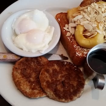 Lady C’s - The Boeing = Poached eggs, pork sausage & apple frwnch toasted topped with almonds and syrup - Breakfast & Brunch Near Me - Tarzana, California Lady C’s - The Boeing = Poached eggs, pork sausage & apple frwnch toasted topped with almonds and syrup - Breakfast & Brunch Near Me - Tarzana, California