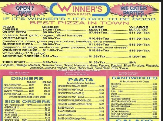 Menu photo 1 Winners Pizza Thousand Oaks, CA Menu photo 1 Winners Pizza Thousand Oaks, CA