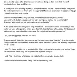 Dunkin' - The written statement made by employees against the Restaurant Manager Shannon