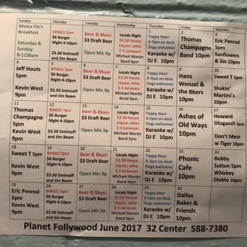 Planet Follywood - June 2017 schedule - Burgers Near Me - Folly Beach, South Carolina Planet Follywood - June 2017 schedule - Burgers Near Me - Folly Beach, South Carolina