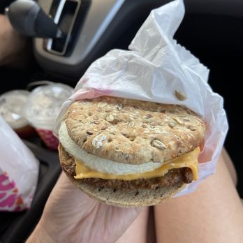 Dunkin' - Power breakfast sandwich with no veggie, egg white omelet and American cheese instead of cheddar. - Coffee & Tea Near Me - Wildwood, Florida