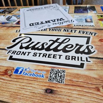 Rustlers Front Street Grill - a close up of a sign on a table - Breakfast & Brunch Near Me - Lynden, Washington