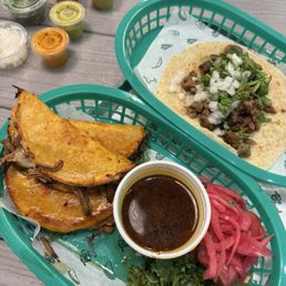 Quesabirrias and beef taco Quesabirrias and beef taco