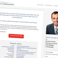Xponent21 - Website design and brand identity for attorney Michael P. Kavanagh in Williamsburg, VA. View online at http://mpkavanaghlaw.com.