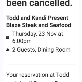 Blaze Steak & Seafood - Sent email cancelation the day before Thanksgiving - Seafood Near Me - Atlanta, Georgia