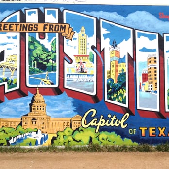 Greetings From Austin Postcard Mural - Restored Mural as of 2/16/14 - Public Art Near Me - Austin, Texas