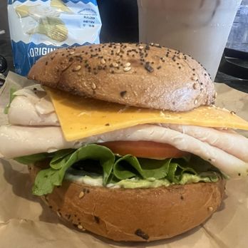 Vinaka Cafe - Turkey & Avocado Sandwich with chips & an Iced Chai Latte - Coffee & Tea Near Me - Carlsbad, California
