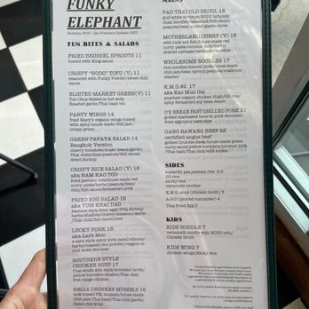 Funky Elephant - Menu - Thai Near Me - Berkeley, California