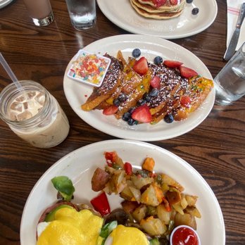 Dinerbar - Eggs Benedict- Available until 4pm, Fruity Pebbles French Toast, iced Latte, Milk, Pancakes - Diners Near Me - Rego Park, New York Dinerbar - Eggs Benedict- Available until 4pm, Fruity Pebbles French Toast, iced Latte, Milk, Pancakes - Diners Near Me - Rego Park, New York