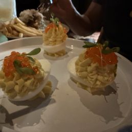 Deviled eggs and trout roe