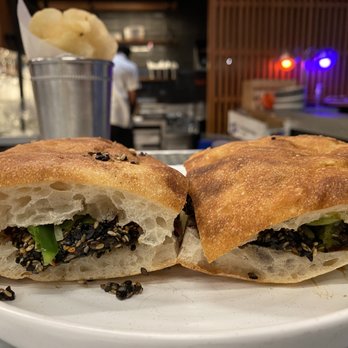 Cedric's At The Shed - Sesame-Crusted Eggplant Sandwich - Cocktail Bars Near Me - New York, New York Cedric's At The Shed - Sesame-Crusted Eggplant Sandwich - Cocktail Bars Near Me - New York, New York