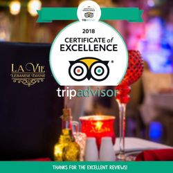 La Vie Mediterranean Restaurant - La Vie 2018 TripAdvisor certificate of excellence