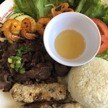 Pho Saigon Pearl - Rice with Grilled Shrimp and Egg Rolls and Grilled Beef - Vietnamese Near Me - Irvine, California