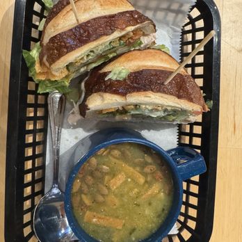 Local Foods - Crunchy Chicken Sandwich and Cup Chicken Posole Soup - Sandwiches Near Me - Austin, Texas