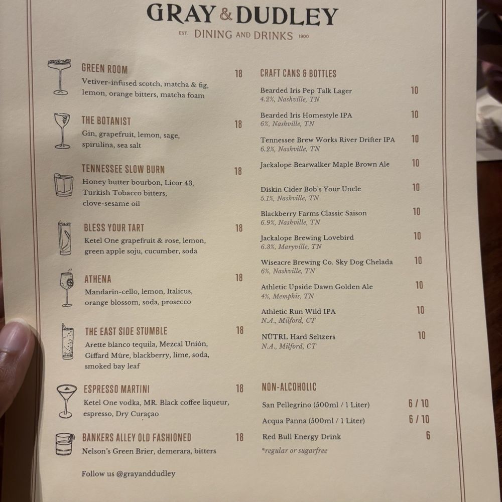 Gray & Dudley - Drink menu - New American Near Me - Nashville, Tennessee