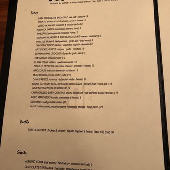 Cava - Great menu. We had the bravas, empanadas, aged manchego with the serrano ham, and ahi tuna. - Mediterranean Near Me - Portsmouth, New Hampshire