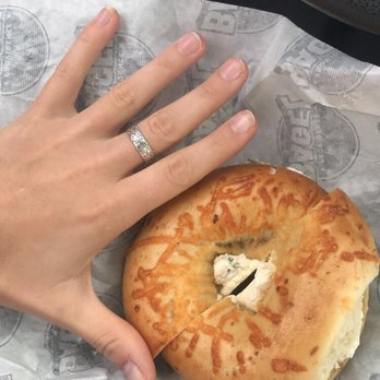 Providence Bagel - HUGE BAGEL! Asiago bagel with Chive Cream Cheese - Coffee & Tea Near Me - Providence, Rhode Island