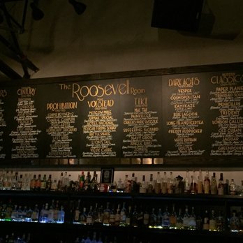 The Roosevelt Room - In addition to the big drink menu at the tables they have Drink menu above the bar. - Cocktail Bars Near Me - Austin, Texas The Roosevelt Room - In addition to the big drink menu at the tables they have Drink menu above the bar. - Cocktail Bars Near Me - Austin, Texas