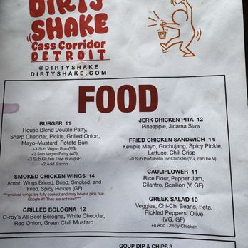 Dirty Shake - Updated menu - Burgers Near Me - Detroit, Michigan