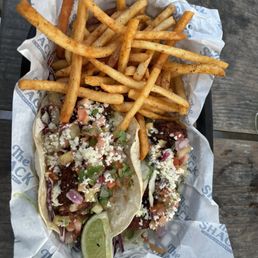 Crispy fish tacos and fries Crispy fish tacos and fries