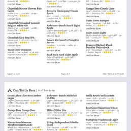 Beer and wine menu