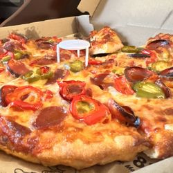 Mark's Pizzeria - Medium Cup 'N Char Pizza w/ hot peppers.