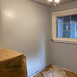 Sherwin-Williams Paint Store - The color is Grey Screen with their Harmony paint. It's more blue than grey.