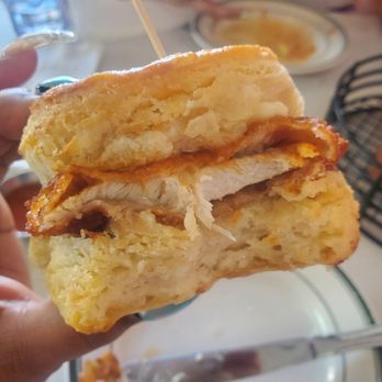Pies 'n' Thighs - Cross-section of the chicken biscuit - Southern Near Me - Brooklyn, New York Pies 'n' Thighs - Cross-section of the chicken biscuit - Southern Near Me - Brooklyn, New York
