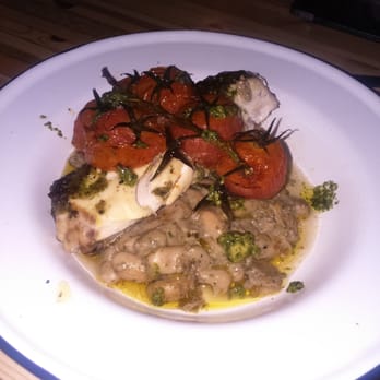 Altrincham Market - Hake with rocket amd walnut pesto cannellini bean ragu and vine cherry tomato. - Farmers Market Near Me - Altrincham, XGM