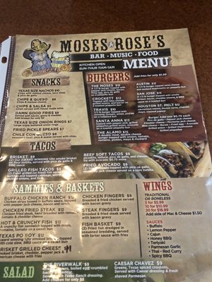 Menu photo 1 Moses Rose's Hideout San Antonio, TX Menu photo 1 Moses Rose's Hideout San Antonio, TX
