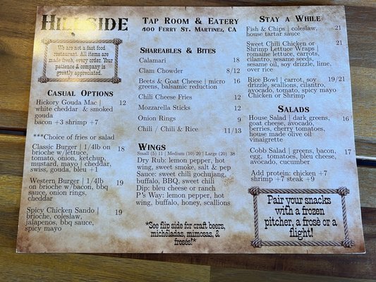 Menu photo 1 Hillside Tap Room & Eatery Martinez, CA Menu photo 1 Hillside Tap Room & Eatery Martinez, CA