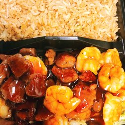 Hibachi steak & baby Shrimp with fried rice.