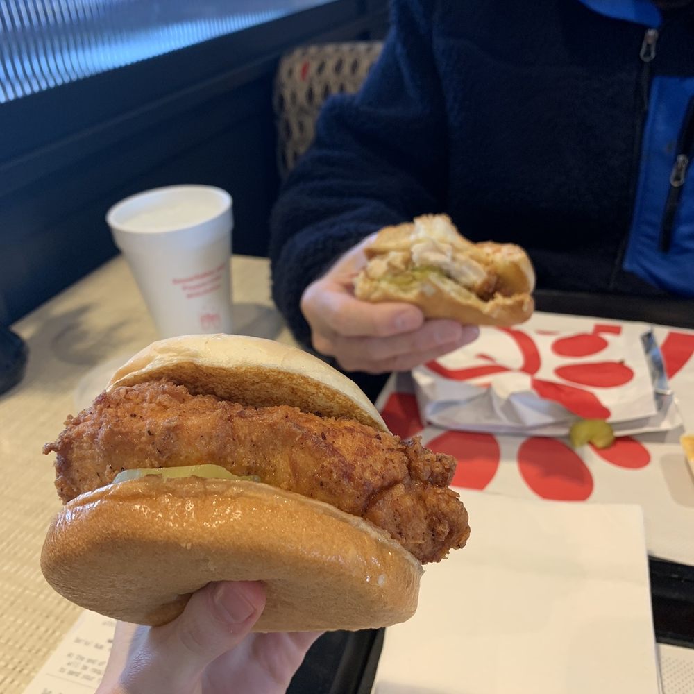 Spicy chicken sandwich. My dad got the Original chicken sandwich. Spicy chicken sandwich. My dad got the Original chicken sandwich.