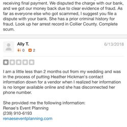 Renae's Event Planning - This lady is still out there ruining someone's special events!