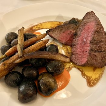 Salt & Fin - Prime 10oz Cape Grim Pasture Raised Flat Iron. Cooked medium rare. The piquillo pepper purée has a spicy kick and really flavorful. - Seafood Near Me - Valley Center, California Salt & Fin - Prime 10oz Cape Grim Pasture Raised Flat Iron. Cooked medium rare. The piquillo pepper purée has a spicy kick and really flavorful. - Seafood Near Me - Valley Center, California