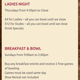 Thursday night and Sunday morning specials Thursday night and Sunday morning specials