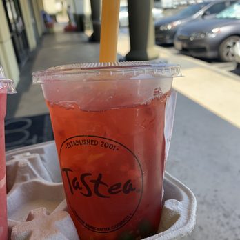 Tastea - Strawberry Ecsteasy, with honey boba and strawberry bits - Coffee & Tea Near Me - Alhambra, California Tastea - Strawberry Ecsteasy, with honey boba and strawberry bits - Coffee & Tea Near Me - Alhambra, California