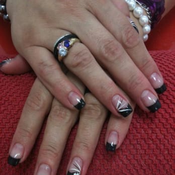 24 Ongle Gel Noir Decor Trait Blanc Nail Art French Manucure