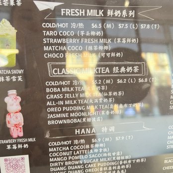Hana's Tea - Menu - Bubble Tea Near Me - Richmond Hill, Ontario