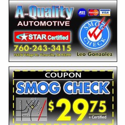 A Quality Auto Repair - Smog check coupon