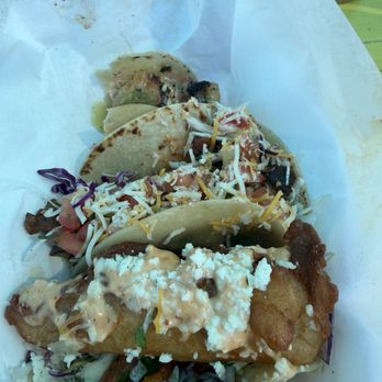 The Beach House - Fish Tacos chicken taco and what's left of a shrimp taco perfect and delicious - Mexican Near Me - Phoenix, Arizona