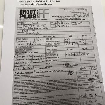 Grout Plus - Word order 2-9-24 which is different from the estimate. This states caulk shower door which doesn't even make sense. - Grout Services Near Me - Wellington, Florida