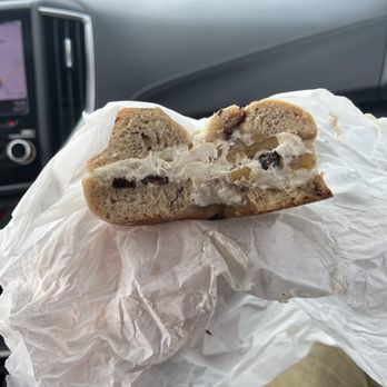 Bagel One & Deli - Cinnamon cream cheese with walnuts and honey on a cinnamon raisin bagel (so good!) - Bagels Near Me - Edison, New Jersey