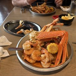 1lb of shrimp, 1 lb of crab, egg add on, $8 combo add on of corn, potato, sausage