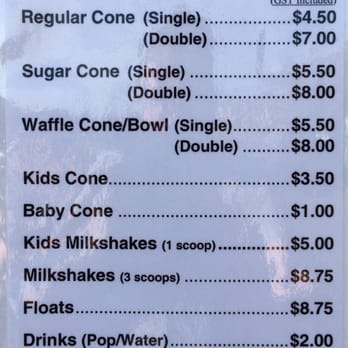 Ice Cream Shack - Price list - Ice Cream & Frozen Yogurt Near Me - Sherwood Park, Alberta